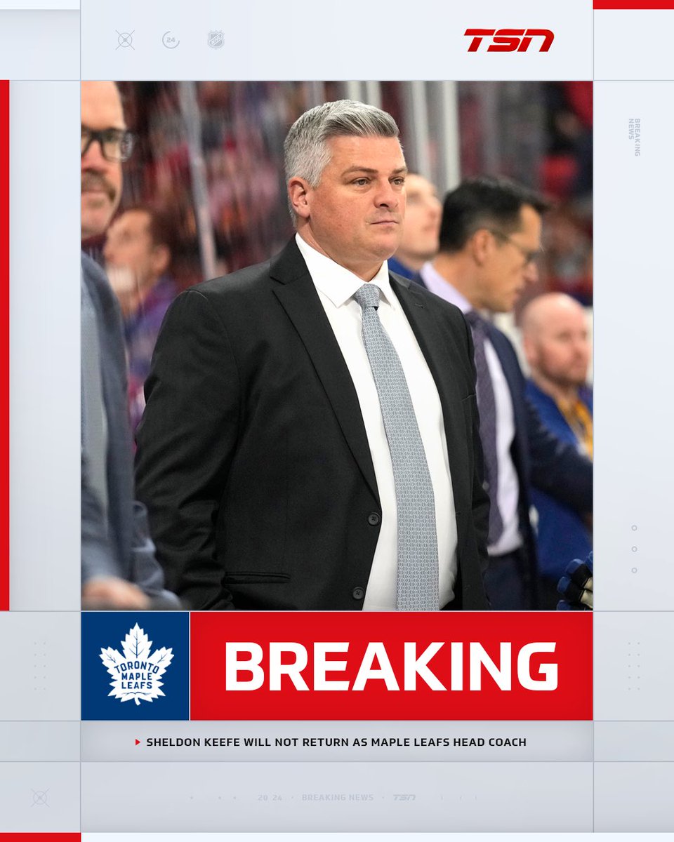 The Toronto Maple Leafs announce that Sheldon Keefe has been relieved of head coaching duties.