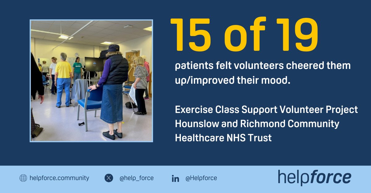 Not only have @HRCH_NHS exercise classes been enhanced by volunteers, patients have talked about how much more motivated they feel, and physiotherapists have felt able to provide more one-on-one support! @emmaeaston12 @karenabonner2 @daren_mochrie @AngelaSmith1973 @BolaOwolabi8
