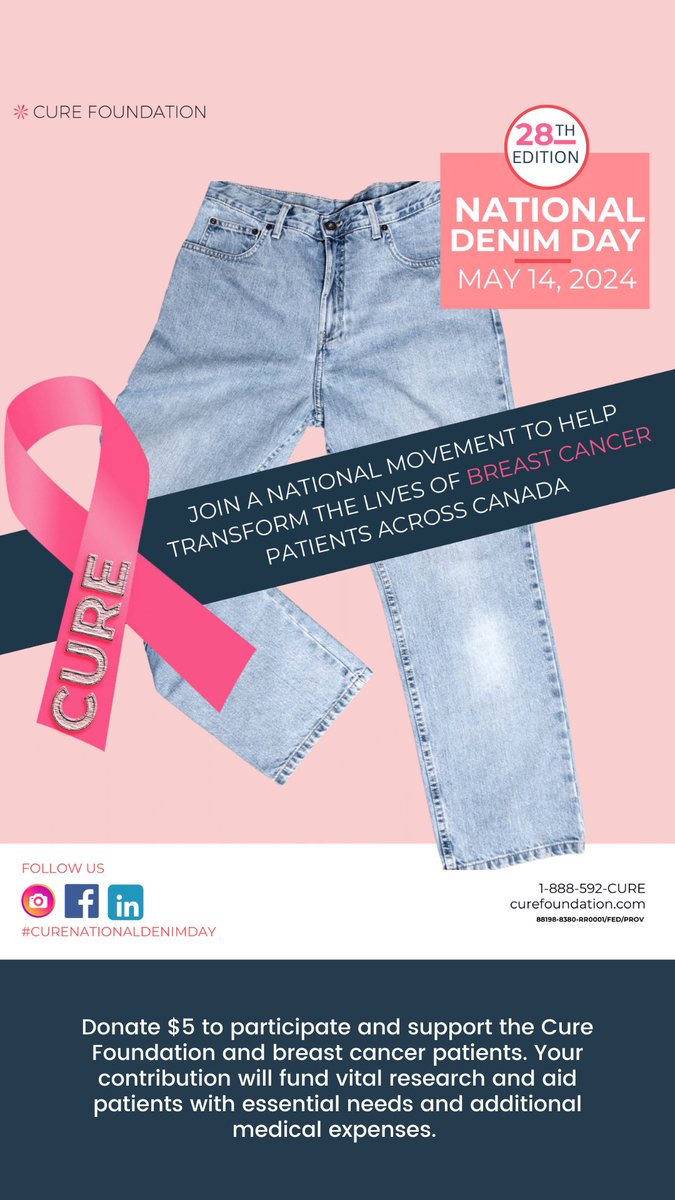 🎗️ May 14th is National Denim Day! Upper School - Join us in supporting the Cure Foundation and breast cancer patients. For every $5 donation, you contribute to vital research and aid patients with essential needs and additional medical expenses. #CureNationalDenimDay