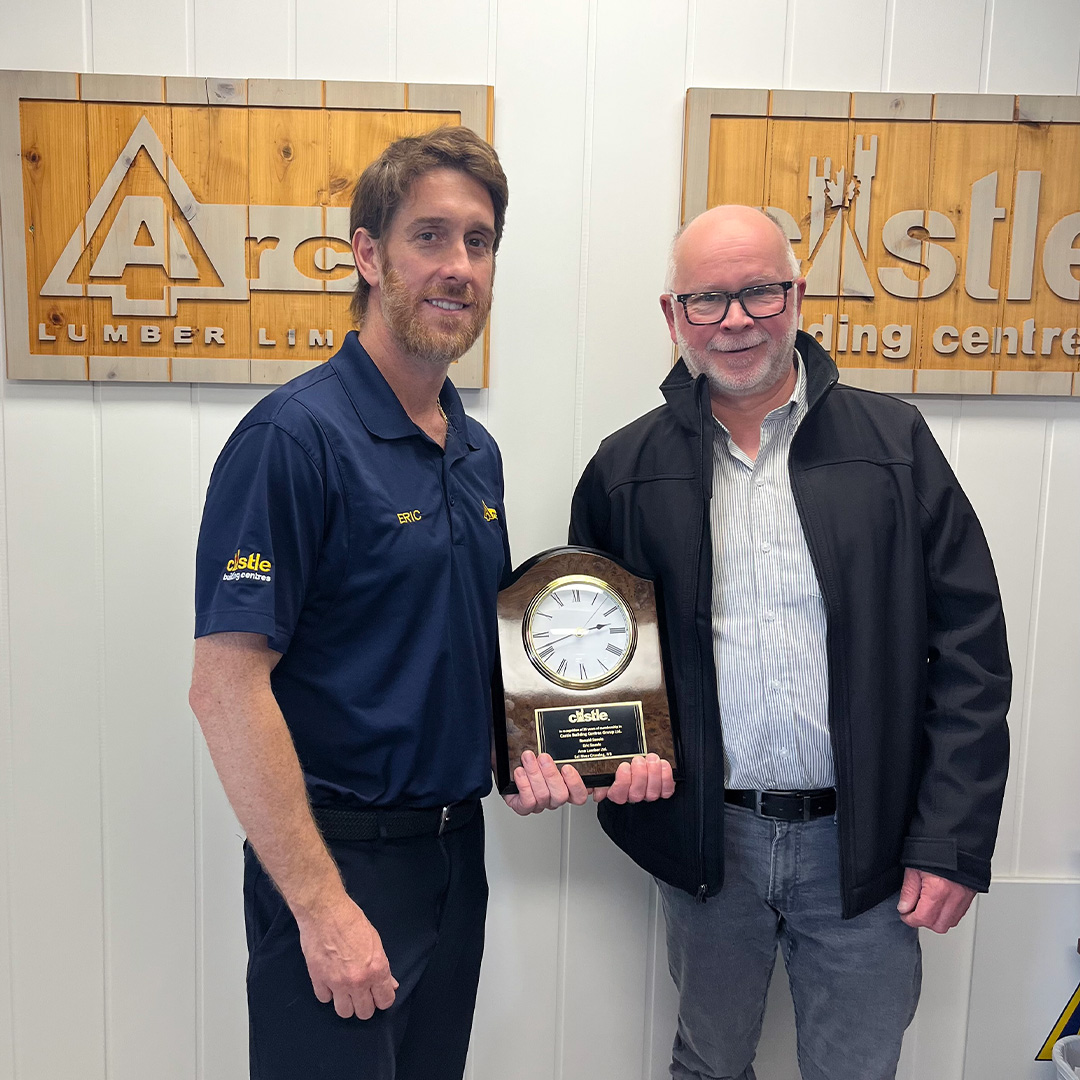 Congratulations to Arco Lumber in Eel River Crossing, NB who received their 25 Year Recognition as part of the Castle family. The award was presented to Éric Savoie by Castle Business Development Manager, Richard Hamel this past week.