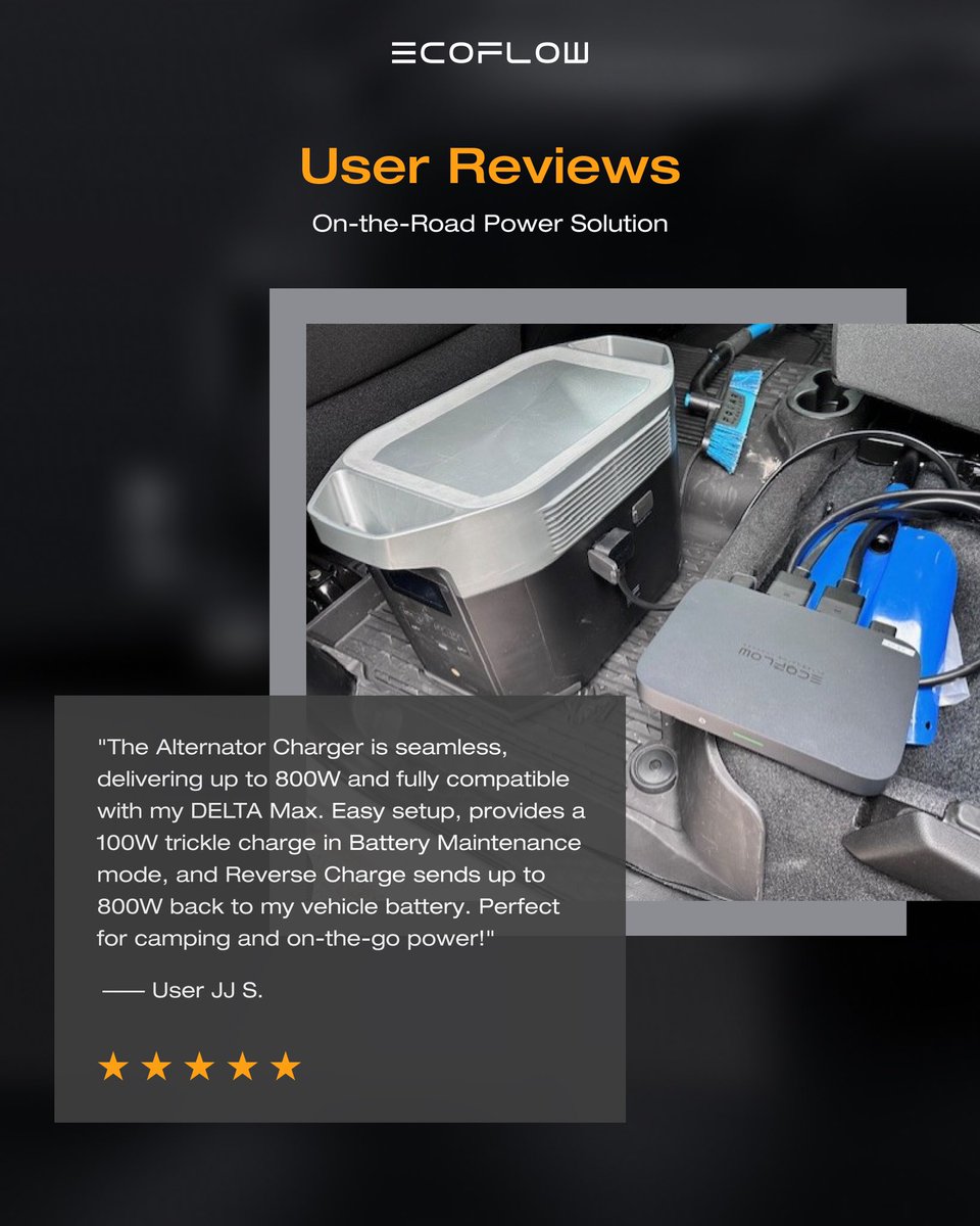 Hear from our community! JJ loves his #EcoFlowAlternatorCharger & #EcoFlowDELTAMax setup for smooth trips. Ready to upgrade your on-the-road power? 🛒: bit.ly/3vOz0fN 🎟: Additional 6% - 24EFRVSMX #FeelsLikeHome #EcoFlowOntheRoad