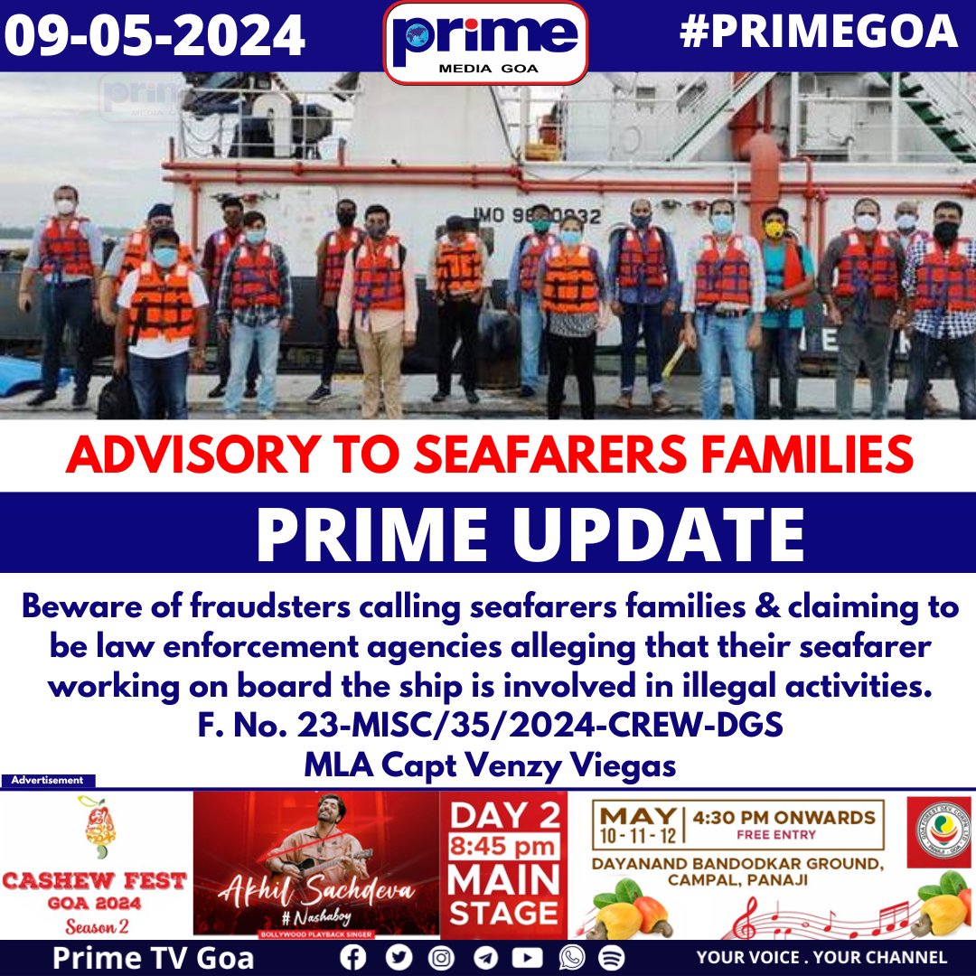 ADVISORY TO SEAFARERS FAMILIES
#SeafarerSafety #FraudAlert #FamilySecurity #ScamAwareness #LawEnforcementFraud #ProtectSeafarers #ScamPrevention #MaritimeCommunity #StayVigilant #ReportFraud