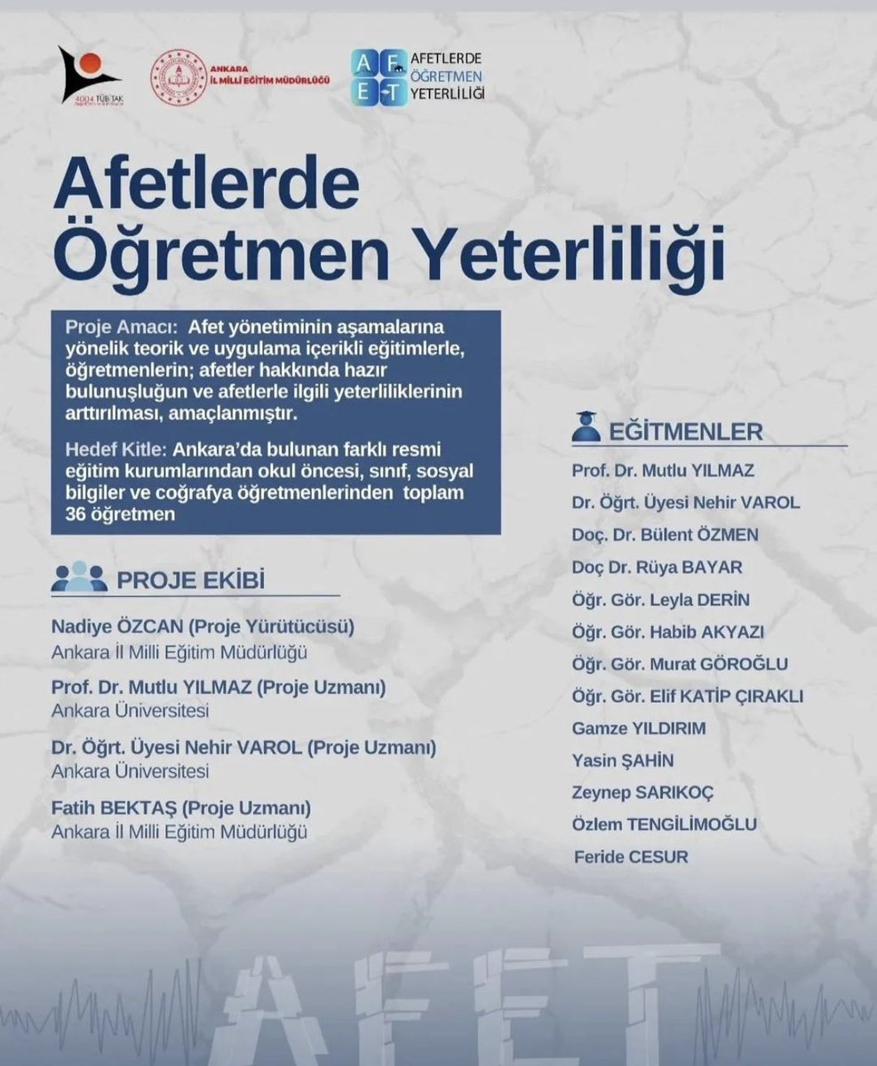 Afetlerde öğretmen yeterliliği projemiz desteklenmeye hak kazanmıştır @AnkaraUni #MEB @AfamVe #nehirvarol @necdetunuvar