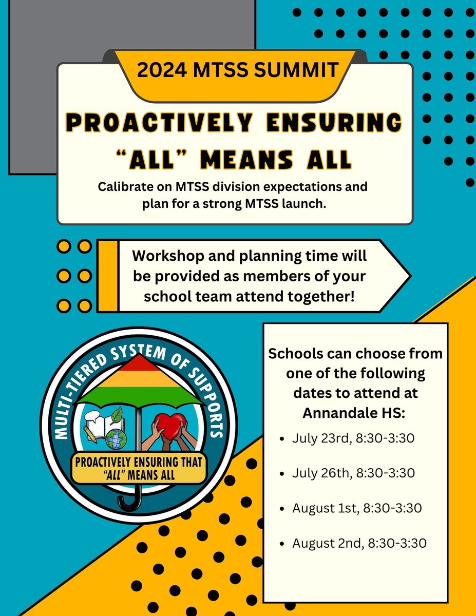 Join us this summer for the 2024 MTSS Summit: Proactively Ensuring "All" means All! Find out more: sites.google.com/fcpsschools.ne…
