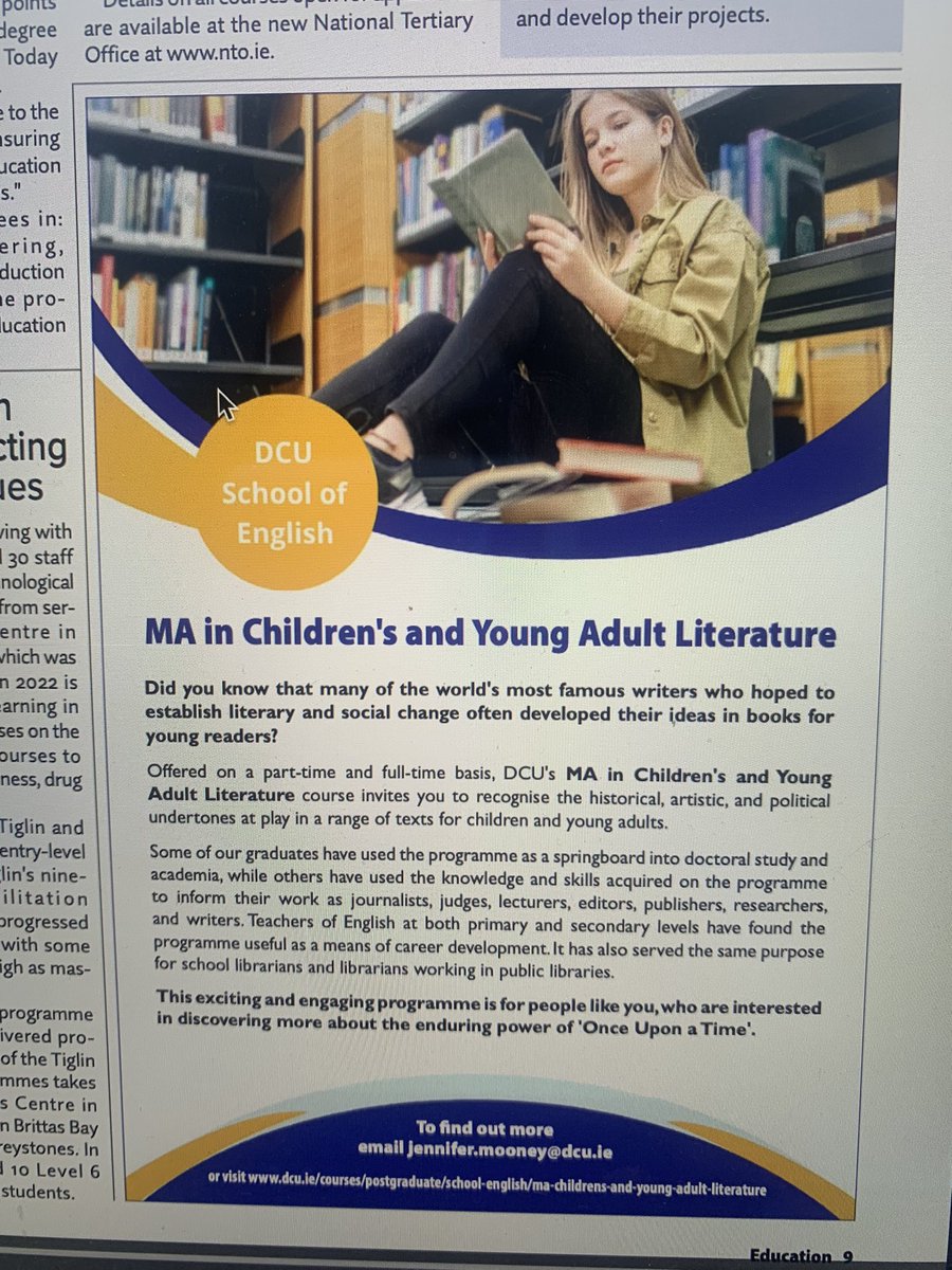 Read about @DCUSchoolofEng MA in children’s & YA lit. in educationmagazine.ie If you’d like to discuss how the MA allows you to follow your passion while supporting your professional development, get in touch. Apply now for Sep. 2024 PT or FT dcu.ie/courses/postgr…