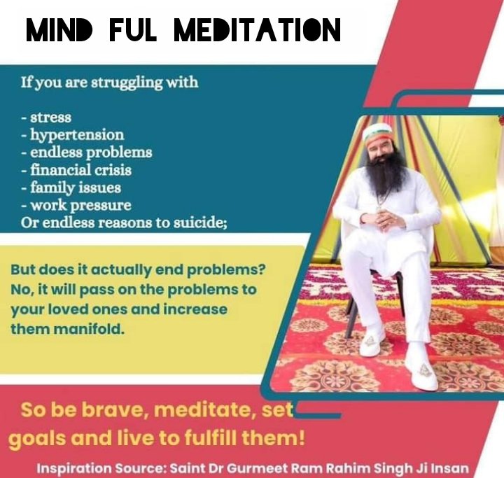 Meditation gives inner peace.Meditation boosts the will power.Meditation brings happiness and a stress free life. Saint MSG Insan has told many #BenifitsofMeditation and millions of people are applying
#MindfulMeditation #Meditation #BenefitsOfMeditation #BoostYourDNA
#InnerPeace