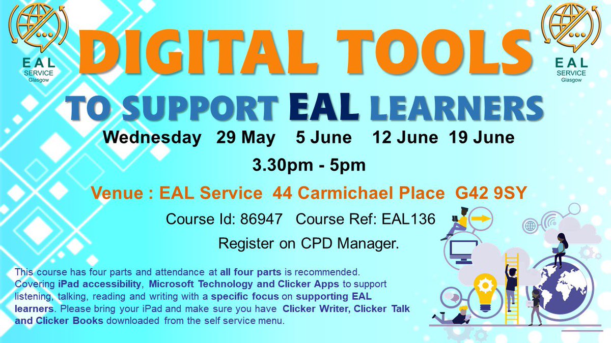 Glasgow EAL Service is delighted to offer this exciting new CLPL opportunity starting Wed 29th May. See CPD Manager