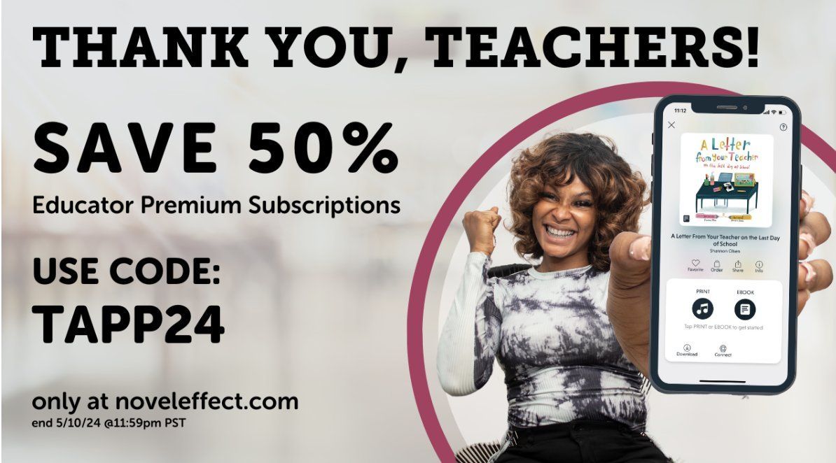 HURRY and save 50% off of Novel Effect- the sale is almost over! 🍎🍏 Get 1 Year access to unlimited soundscapes and printable activities for just $25!: buff.ly/3GgyubW #teacherappreciation #teacherappreciationweek #teacherappreciationsale