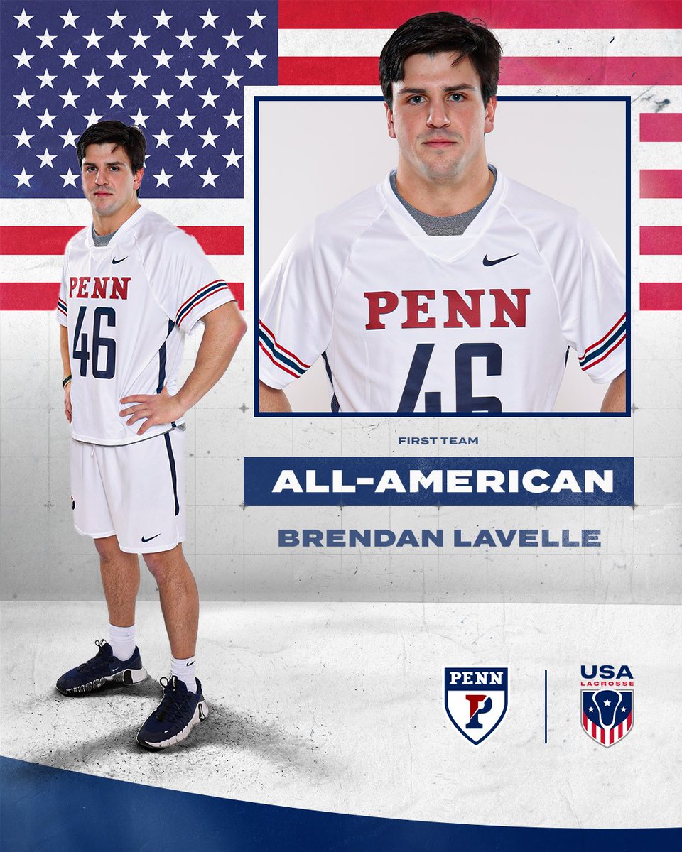 4️⃣6️⃣ is a 𝙁𝙞𝙧𝙨𝙩 𝙏𝙚𝙖𝙢 𝘼𝙡𝙡-𝘼𝙢𝙚𝙧𝙞𝙘𝙖𝙣 🇺🇸 Proud of @brendanlavelle2 for earning First Team All-America honors‼️ #ILPL // #FightOnPenn🔴🔵