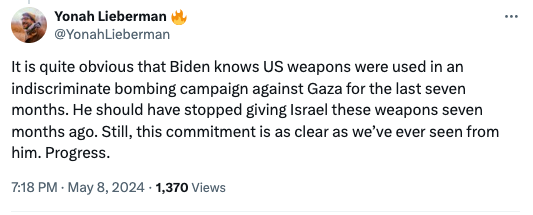 Biden's Rafah decision has received withering criticism from the right/pro-Israel camp, but response from left/pro-Palestinian has been mixed. Yes, some praise (much of it muted), but also lots of 'too little too late.' Helps explain politics WH faces on these issues.