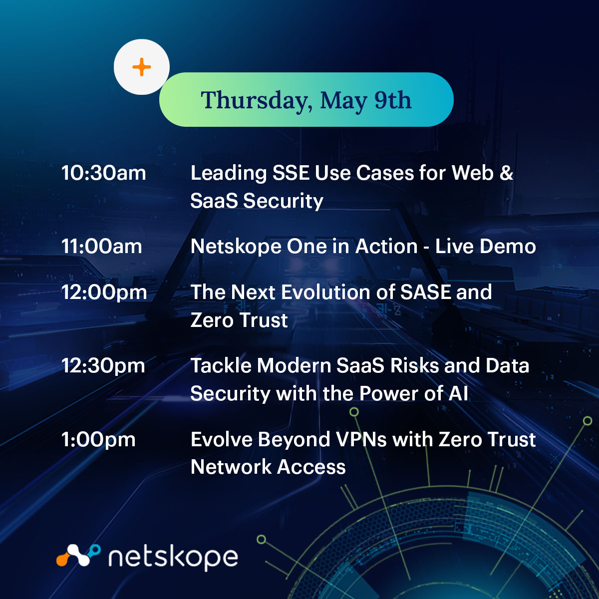 Last chance: be sure to stop by the Netskope booth to experience the next evolution of #SASE and #ZeroTrust. 📍 Booth #1035, Moscone South 💡 Pro tip: Save this post for easy access to the schedule throughout the day.