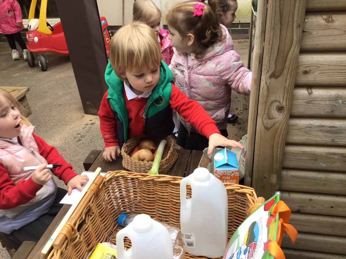 Continuing our topic On the Farm, Explorers’ have made there own farm shop, helping to make decisions on what we will sell and how much items will cost. #shop #counting #fruits #vegetables #writing #shoppinglists #creatingabettetfuture #EYFS