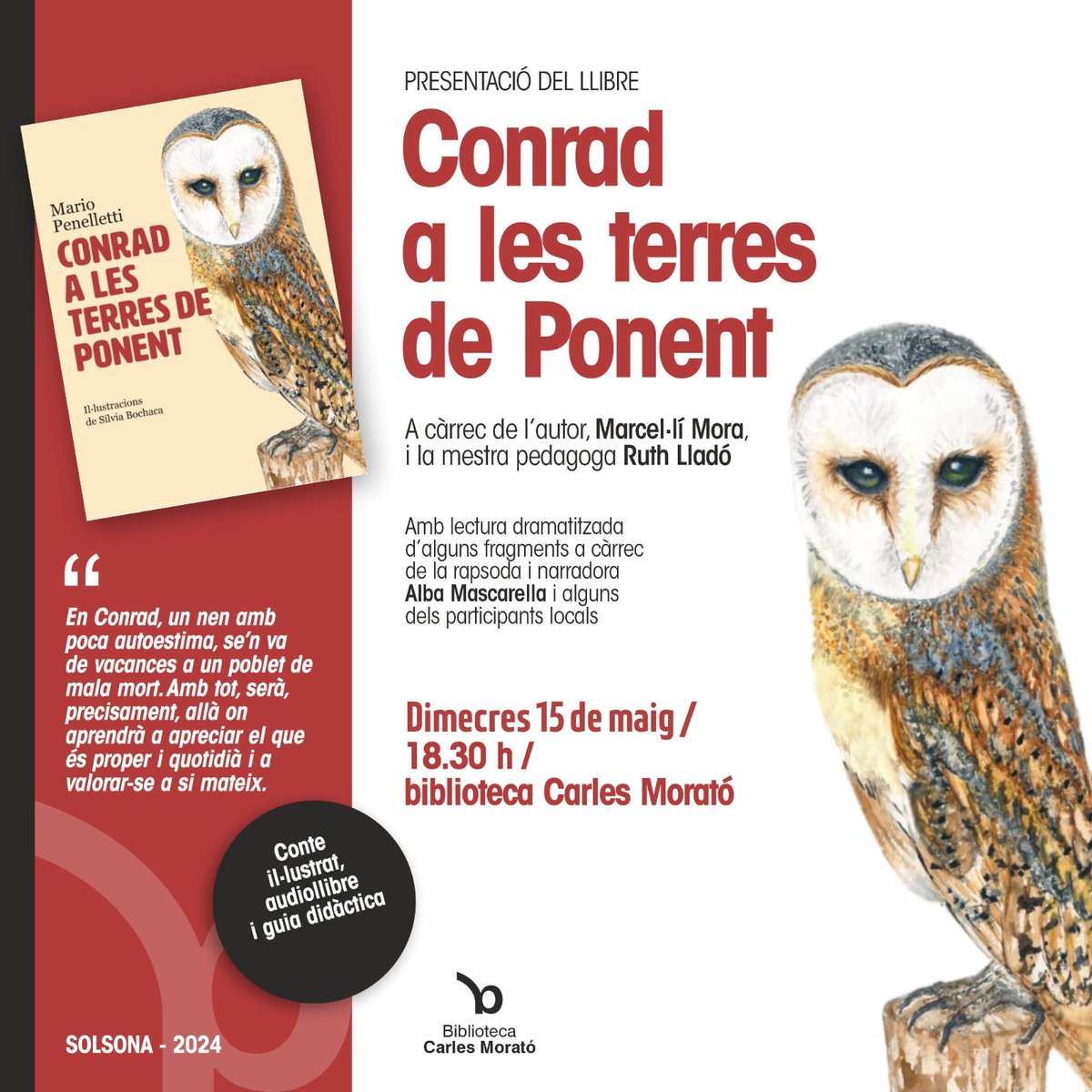 📚 Presentació del tercer llibre del projecte artístic i pedagògic de Mario Penelletti 'Conrad a les terres de ponent' 🗓 Dimecres 15 de maig 🕡 18.30 hores 📍 Biblioteca Carles Morató #Solsona #Solsonès #bibliotequescat #bibliotequesLleida #quèfemalesbiblios