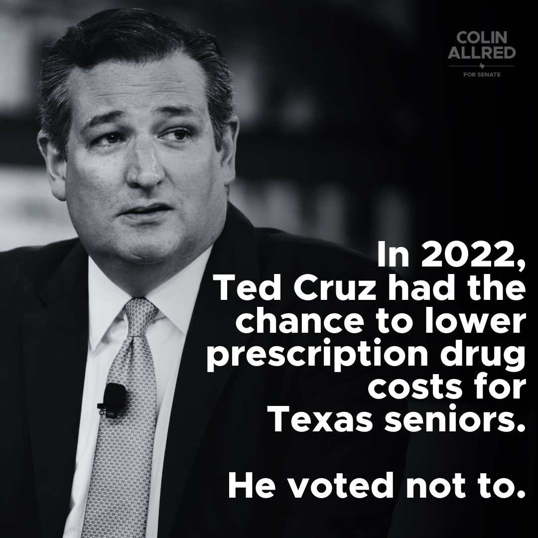 High prescription drug costs are a burden for so many Texans, particularly our seniors. That’s why I took on Big Pharma. But Ted Cruz voted no. Texans deserve a Senator who will work to lower costs.