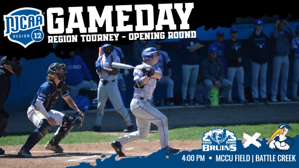 ⚾️ #KCCBaseball Post Season Game Day! No. 16 @BaseballKellogg hosts the first round of the @NJCAARegion12 Tournament today at Bailey Park! 🆚 Mid Michigan College 🕓 4:00 PM | double header 📍 MCCU Field 📊 web.gc.com/teams/yFy2byWv… Let’s go Bruins! #BruinStrong #GoBruins