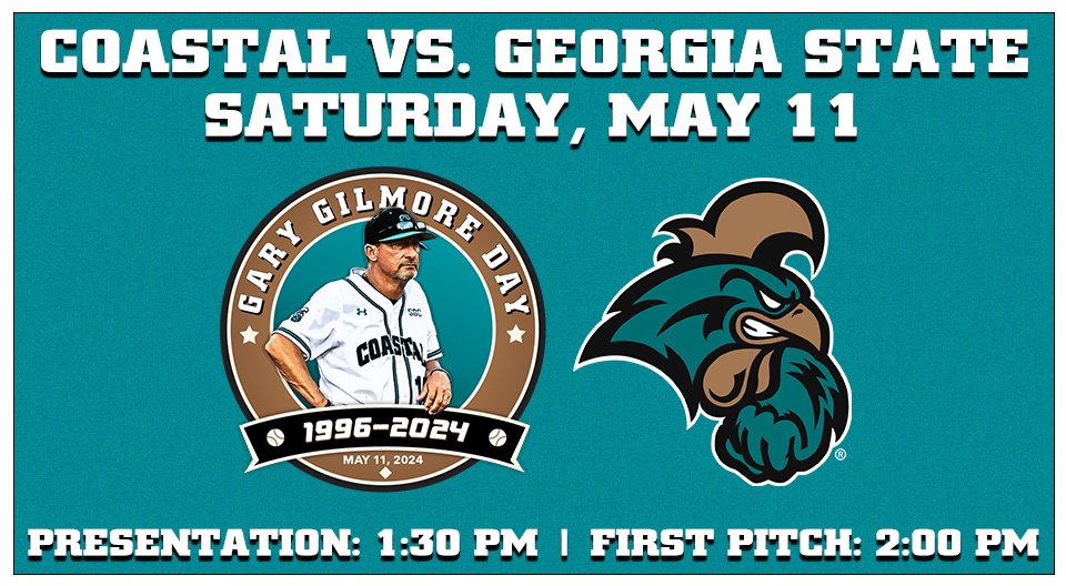 GILLEY DAY!! We will be honoring our legendary coach on Saturday, May 11. #CCUinConway at #ThePalace. 🚨👉bit.ly/4dzM1uY👈🚨 #TEALNATION | #ChantsUp