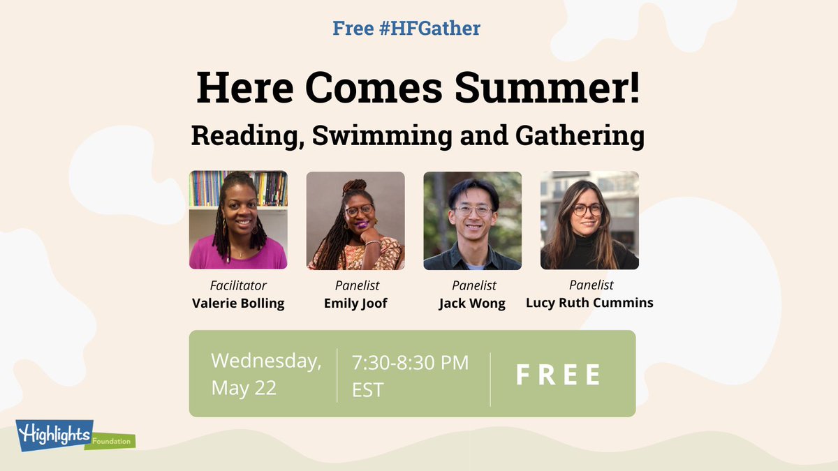 Join @jacquillo_, @lucyruth, @mbifebooks and me at this @HighlightsFound VIRTUAL Gather hosted by @magpiewrites. We'll chat about our swimming #picturebooks! Register here: highlightsfoundation.org/workshop/free-…… @ChronicleKids @kaylanijuanita @BookishAriel @KidlitInColor @Soaring20sPB