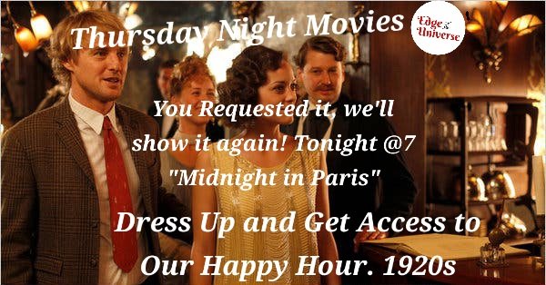 Thursday Night Movies! Remember dress in 1920s outfit and get a buy one get on and 25% off charcuterie boards!

#Thursday #omahafoodlovers #omahaevents #movies #dressup #cosplay #flappers #costume #role-playing #roleplay #omaha #bensonbff #benson #bensoncreativedistrict