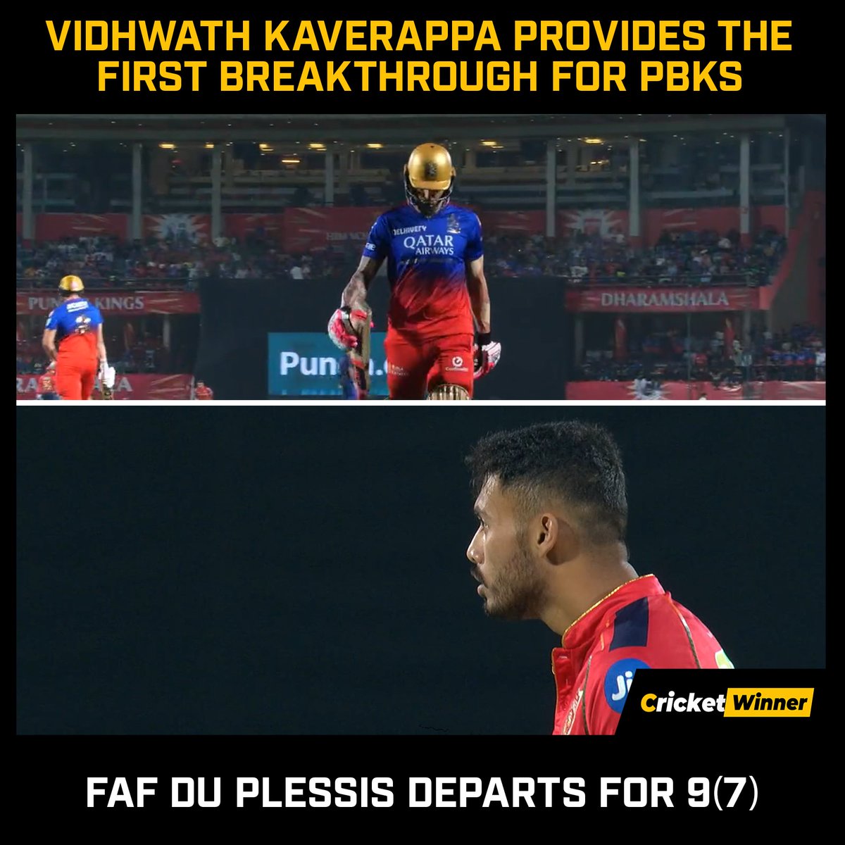 First wicket for Vidhwath Kaverappa.

📸: Jio Cinema

#PBKSvRCB #VidhwathKaverappa #PBKS #RCB #IPL2024 #IPL #CricketWinner