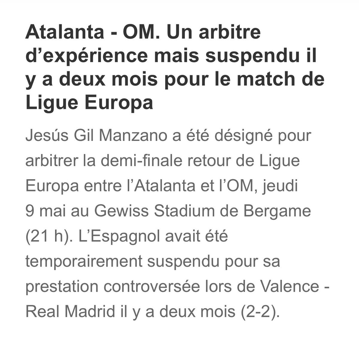 Jour de match @LigueEuropa 

@Atalanta_BC🆚@OM_Officiel 

🏟️stade Gewiss Stadium (Bergame)
⌚️coup d’envoi à 21h00 
📺 diffusé sur M6 et Canal+
🟨arbitre de la rencontre Jesús Gil Manzano

Allez les gars se soir la qualification elle est pour nous donner tousⓂ️allez l’OM allez l’o