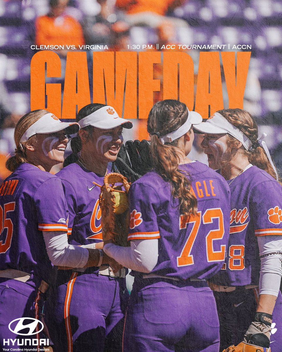 It's postseason time for @clemsonsoftball! The Tigers will take on Virginia in the ACC Quarterfinals later today! 💥🥎 #GoTigers || @Hyundai