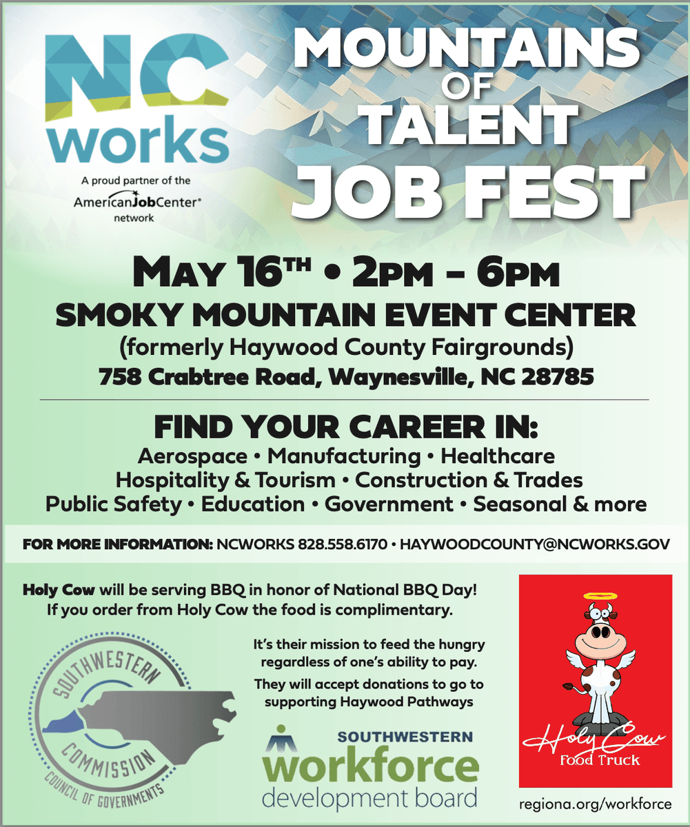 #NCWorks in the news: Haywood County (@haywoodcountync) to Participate in NCWorks Career Fair on May 16. 
More: haywoodcountync.gov/CivicAlerts.as…