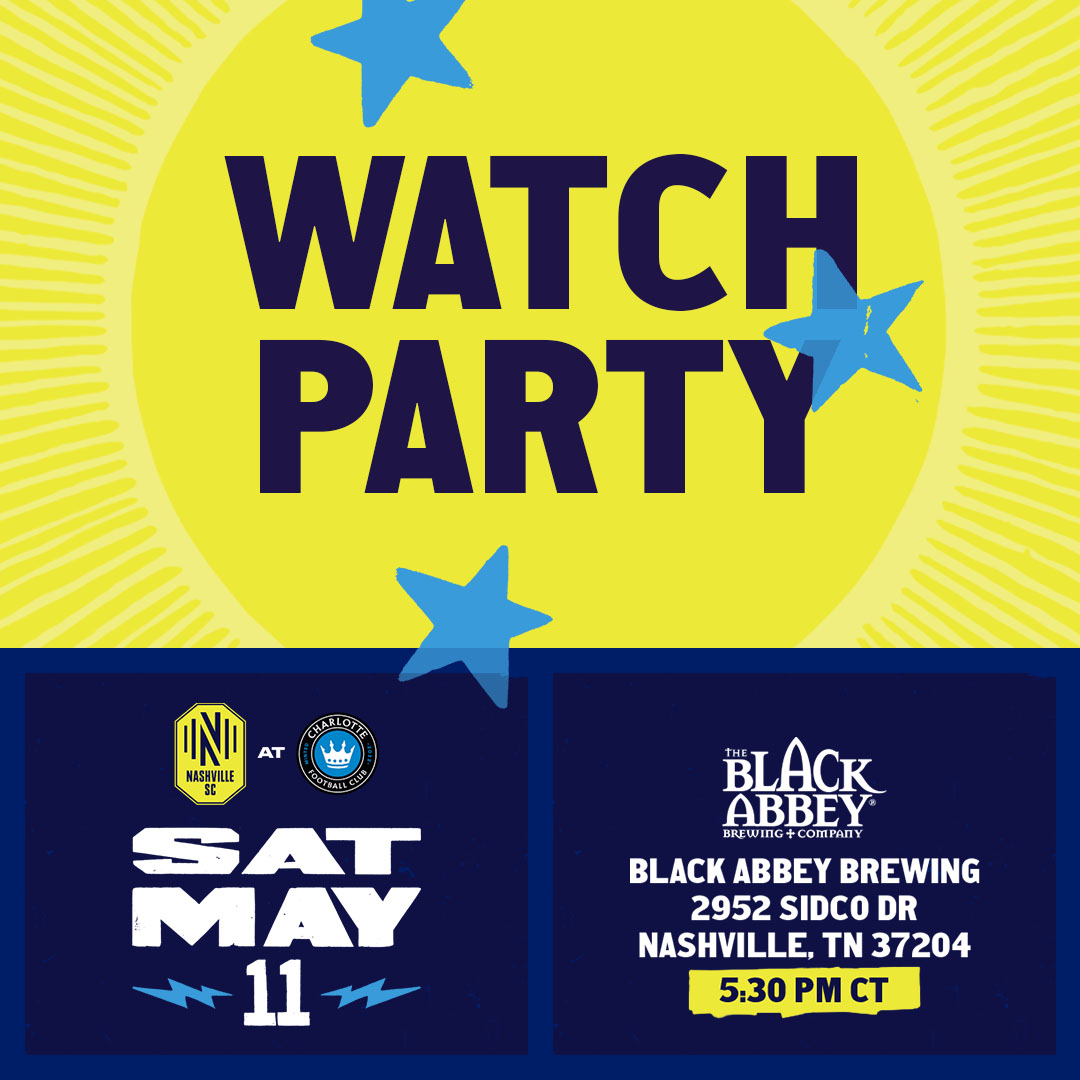 Join us Saturday at Black Abbey Brewing for our official #CLTvNSH Watch Party at 5:30 p.m. to cheer on the Boys in Gold as they take on Charlotte FC 📺