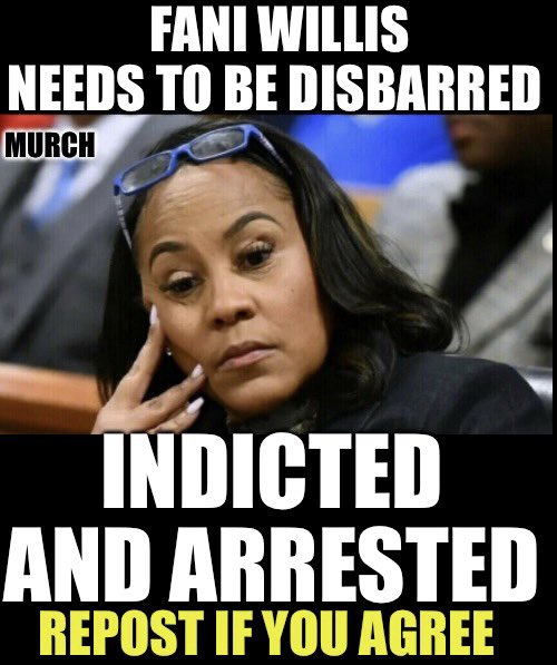 Disgraced Fulton County DA Fani Willis should most assuredly be disqualified from the case, but moreover, she should be disbarred, indicted & arrested for her fraud & lying to the court about Nathan Wade & her meetings with Joe Biden’s White House. Who wants her removed?🙋‍♂️