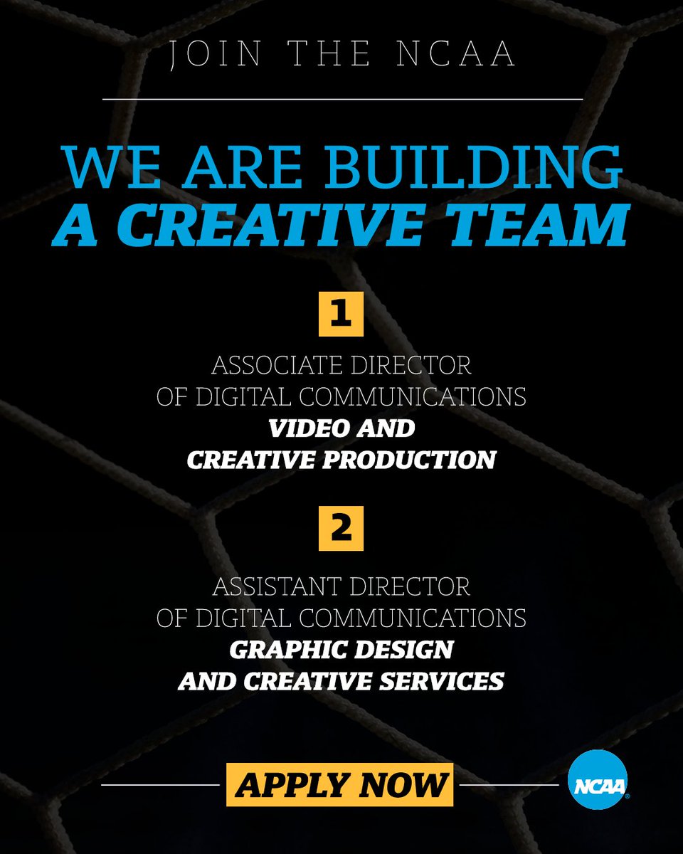 Impact @NCAA culture, pioneer new ideas, and shape the creative strategy for a national brand by joining our new creative team! 🎥 Video and Creative Production: on.ncaa.com/DCommVideo 🎨 Graphic Design and Creative Services: on.ncaa.com/DCommGraphics