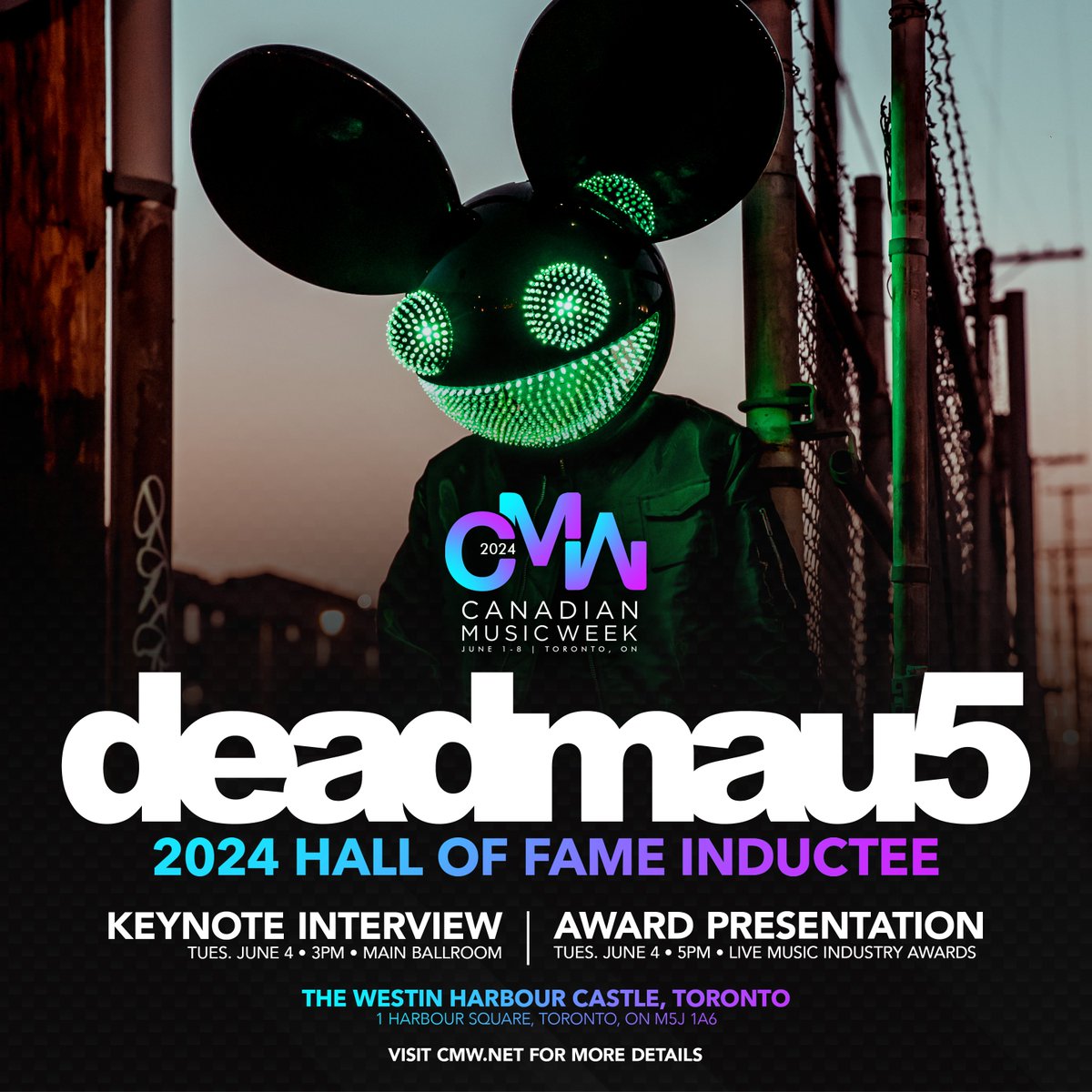🚨JUST ANNOUNCED🚨 deadmau5, will be inducted into the CMW Hall of Fame!!! Join us on Tuesday, June 4, for a keynote interview with deadmau5 followed by the award presentation at the Live Music Industry Awards. Tickets and passes are on sale now. bit.ly/4cZwpAE 🎟 🔗