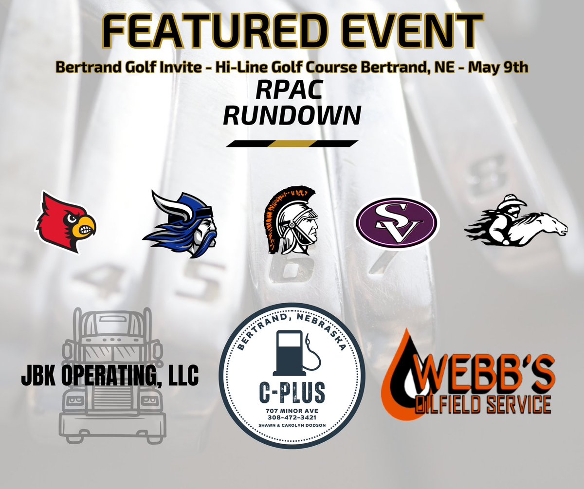 ⛳️We are headed to Bertrand today to bring you golf coverage! Stay tuned for our highlights and blog recap!⛳️ This RPAC Rundown Featured Event is brought to you by: JBK Operating, LLC C-Plus Webb’s Oilfield Service #nebpreps #rpacrundown