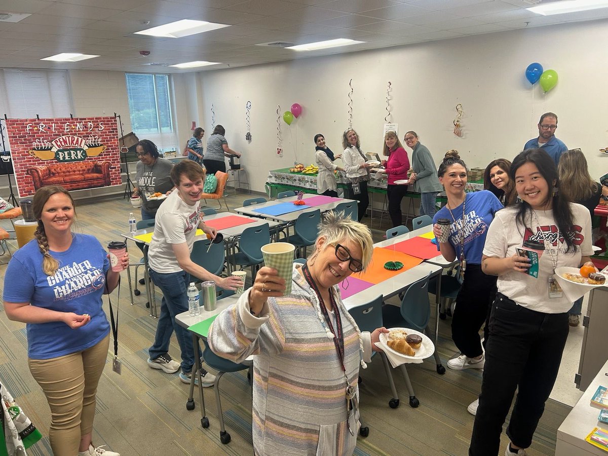 Thank you Eggs Up Grill Apex for the delicious coffee for our “Central Perk” coffee bar this morning! Our teacher’s and staff also enjoyed pastries, juice, tea, sodas, and sparkling waters thanks to all the donations, helping us spread some love and gratitude. @AFMSChargers