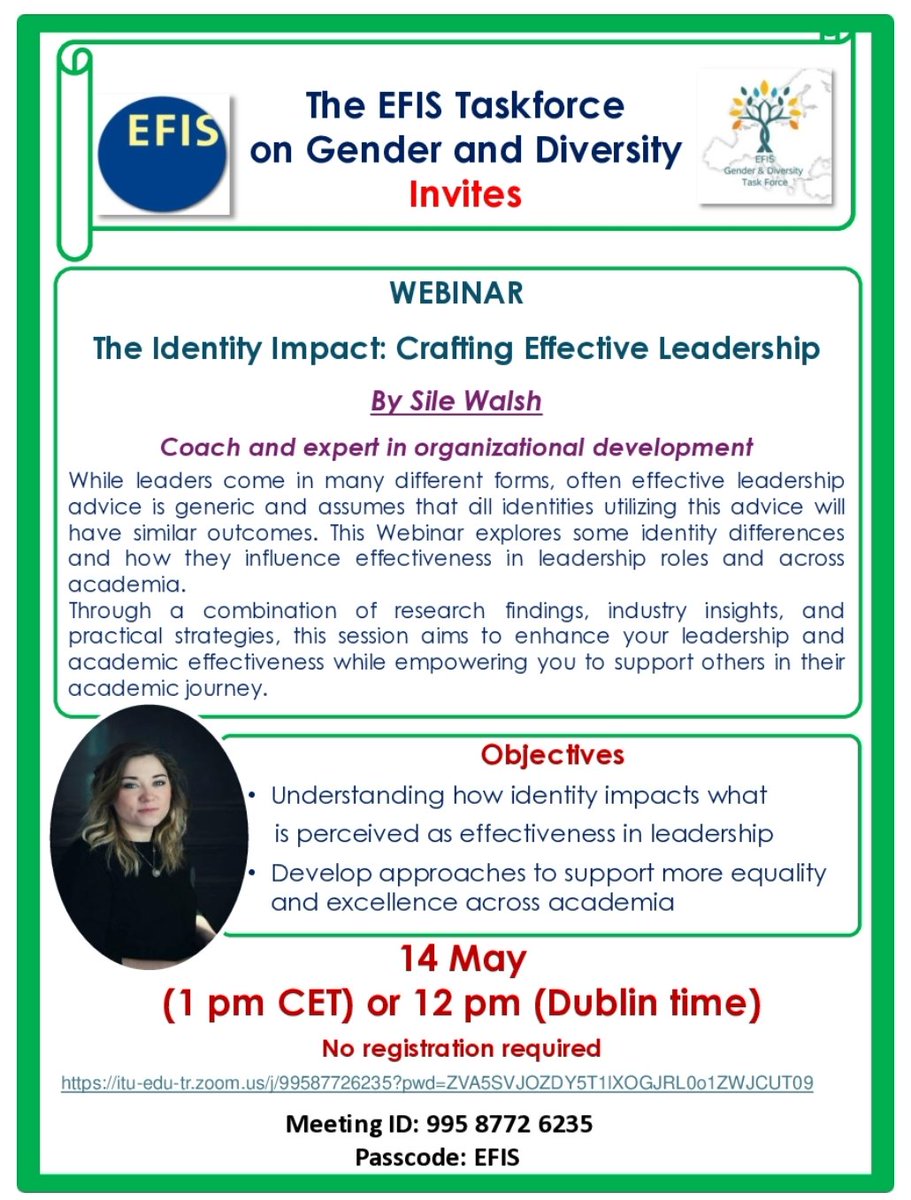 🚀 ⚡⚡Mark your calendars for an enlightening #webinar organized by the EFIS Gender & Diversity Task Force titled “The Identity Impact: Crafting Effective Leadership”. 🖥️ Join this exclusive webinar here (Meeting ID: 995 8772 6235 - Passcode: EFIS). See you there! 🎉