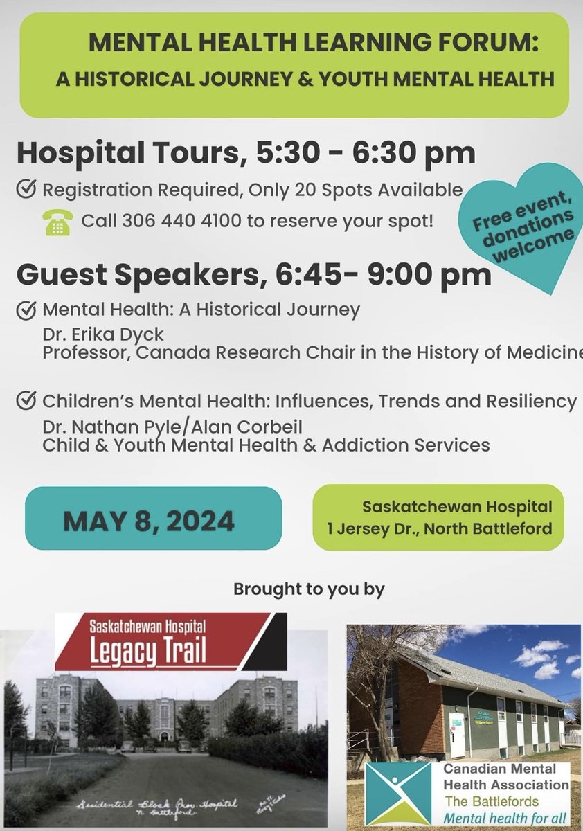 Last night I attended the Mental Health Forum in North Battleford. This event included a tour of Saskatchewan Hospital and some excellent speakers
Thanks to the Saskatchewan Hospital Legacy Trail and the CMHA The Battlefords for putting on this event.
@Sask_NDP #MentalHealthWeek