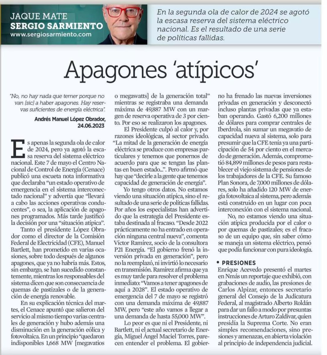 Hoy @SergioSarmiento me cita en su columna en @Reforma Y si, si las cosas se hacen bien, tendremos 4 años más de apagones. Si no se hacen bien, súmele años.