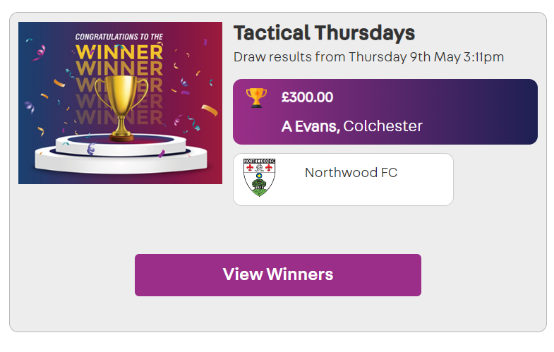 It pays to play in the Ultimate Football Quiz... another big win from @NorthwoodFC and @WoodUBelieveIt today in the Tactical Thursdays competition! Always great to see fans putting their knowledge to the test to win for them and their club!