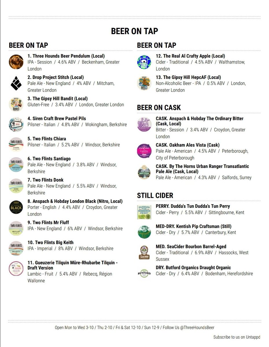 Thursdays Beer List! We've got our @two_flints Tap Takeover on plus a great selection of Cask and Still Ciders for you to enjoy!