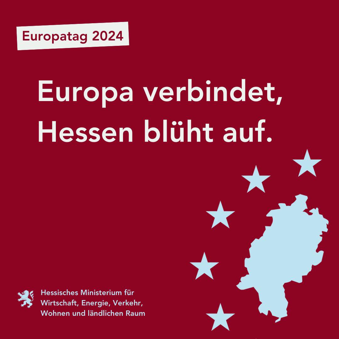 Heute feiern wir gemeinsam den #Europatag! Wir möchten gezielt über Europa und seine Bedeutung für unser Bundesland informieren. Besonders die EU-Regionalförderung durch den Europäischen Fonds für regionale Entwicklung (EFRE) ermöglicht in Hessen innovative Projekte.