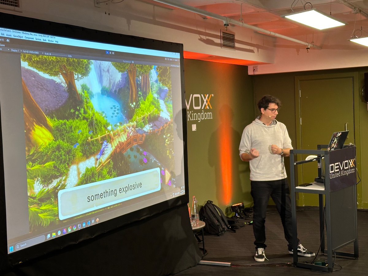 Going on a journey into the woods with wizards, pokémons, and @alex90_ch, with his super fun presentation introducing vector data stores. #DevoxxUK