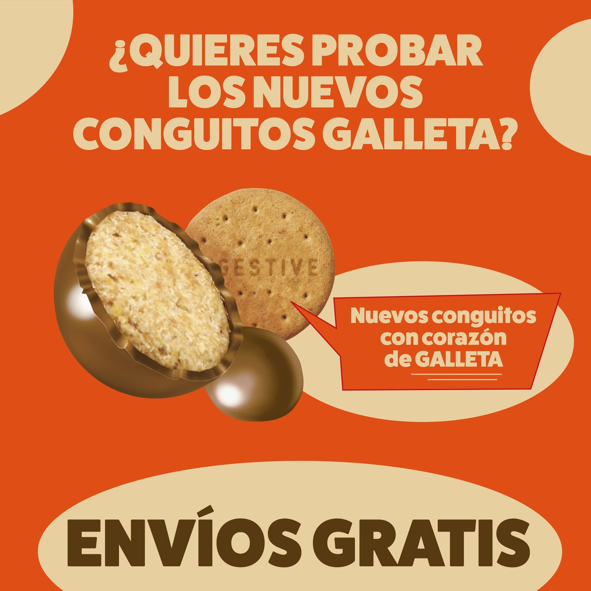 Mensaje solo para espabilados... si no quieres llevarte #UnaGalletaATiempo aprovecha los ENVIOS GRATIS en nuestra tienda online, para probar los NUEVOS Conguitos Galleta y recuerda #NoEsCacahuéEsGalleté 🧡

🛒 loom.ly/RmW89B0