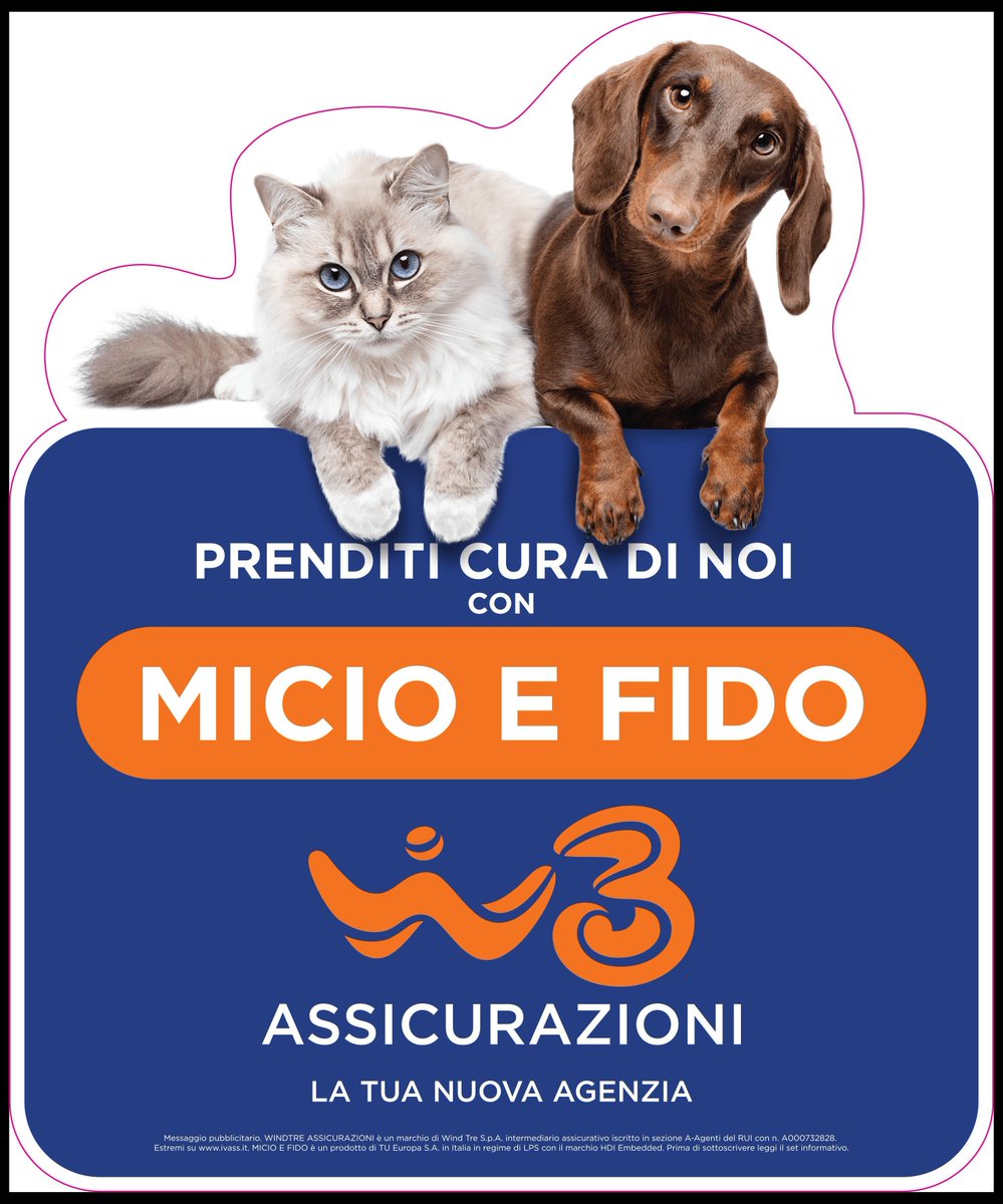 #WindTre Assicurazioni lancia “Micio e Fido”, la polizza per il rimborso delle spese veterinarie. Prevista anche la consulenza telefonica h24, la consegna dei medicinali a domicilio e il servizio di pet sitting bit.ly/3UxNGIA @WindTreOfficial