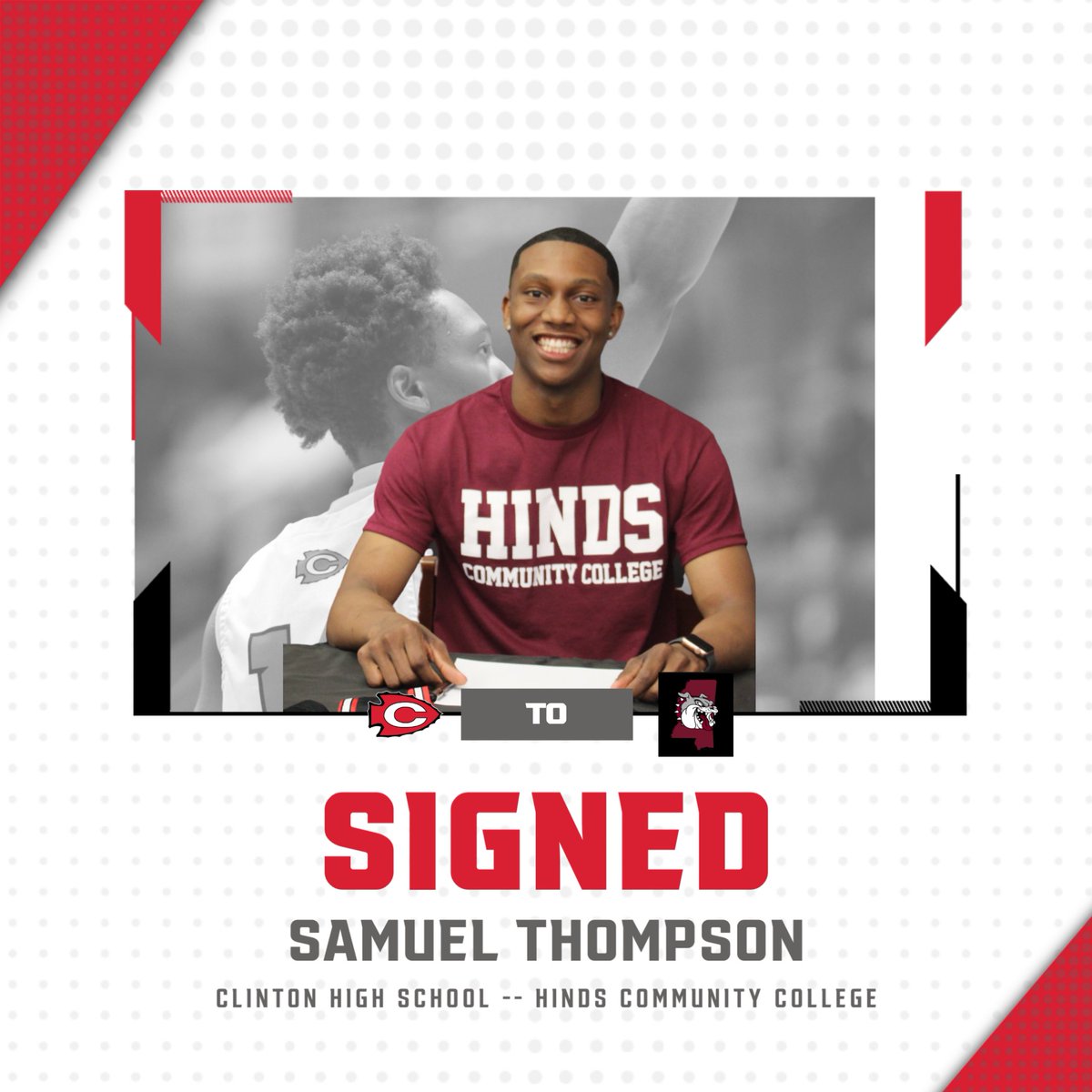 Yesterday afternoon, Senior Guard Samuel Thompson signed a National Letter of Intent to continue his career at Hinds Community College. We are so proud of Samuel's accomplishments and cannot wait to follow his success in the future. @ClintonSchools @ArrowBoysBB