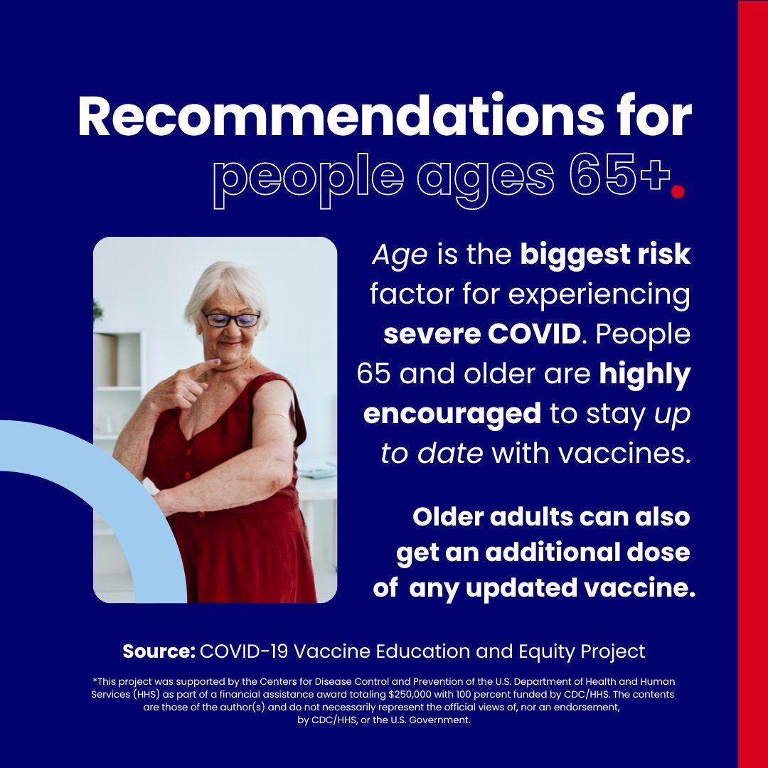 #StopTheSpread | COVID-19 has not gone away and continues to be a threat to your health and the health of high-risk groups such as #OlderAdults. Getting an updated COVID-19 vaccine is a safe and effective way to protect against the virus and avoid serious complications. If you