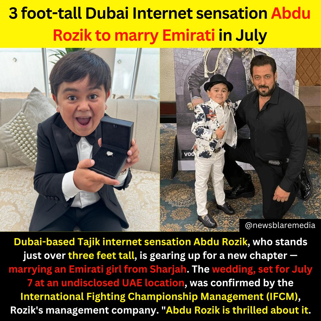 Dubai-based Tajik internet sensation Abdu Rozik, who stands just over three feet tall, is gearing up for a new chapter — marrying an Emirati girl from Sharjah. #abdurozik #dubai #celebrity #celebritynews #married #emirati #girls #sharjah #uae #uaelife #dubainews #uaelife