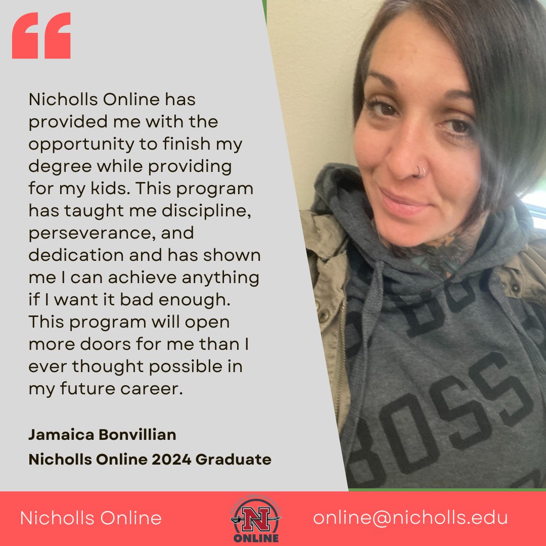 Please join Nicholls Online in congratulating some of our Spring 2024 graduates. Good job on all of the hard work that you have done. 

#colonelpride  #college #collegegrad #graduation #Graduation2024 #distancelearning