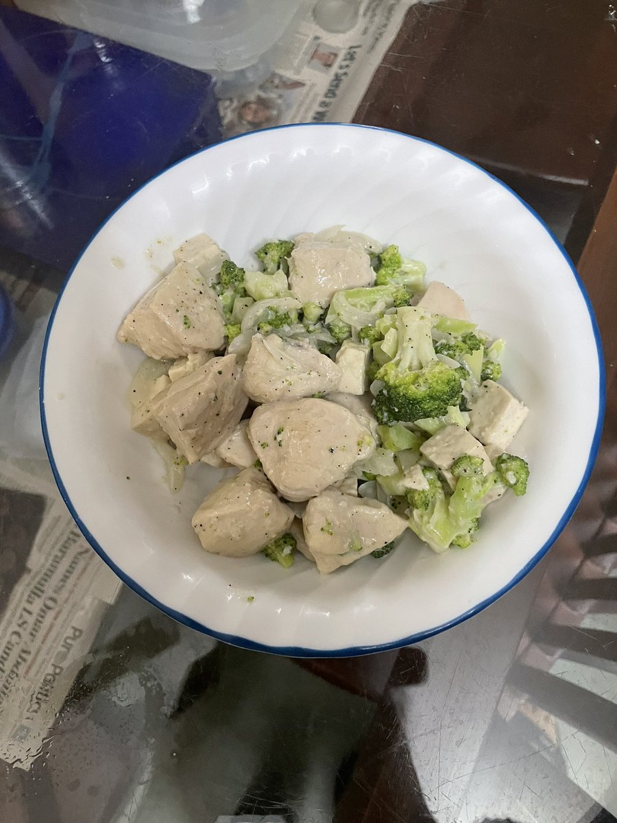 Low Carb recipe for dinner tonight - cheese pepper garlic chicken with broccoli onion and tofu