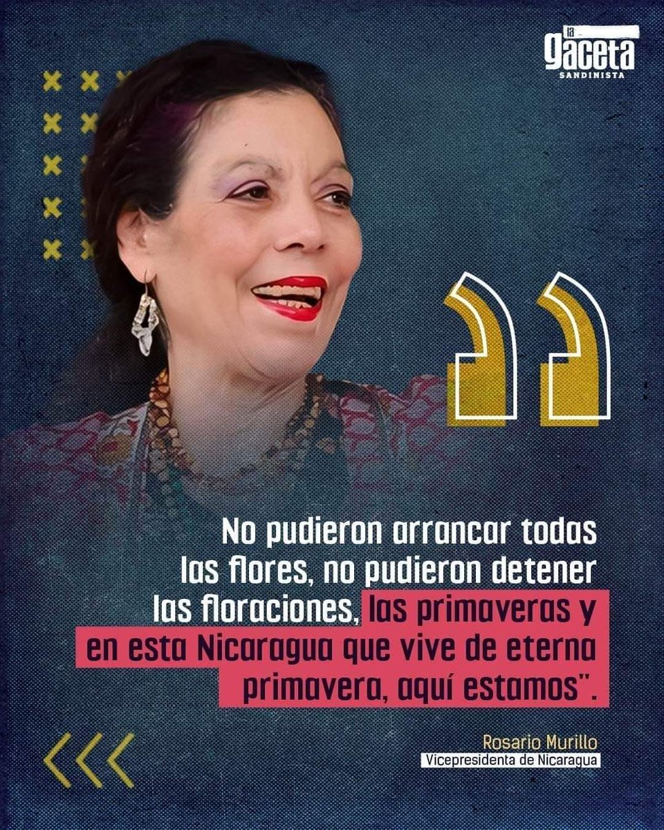 Vicepresidenta de #Nicaragua, Rosario Murillo, expresa que 🇳🇮esta llena de honor y gloria por las victorias del Pueblo

#UnidosEnVictorias