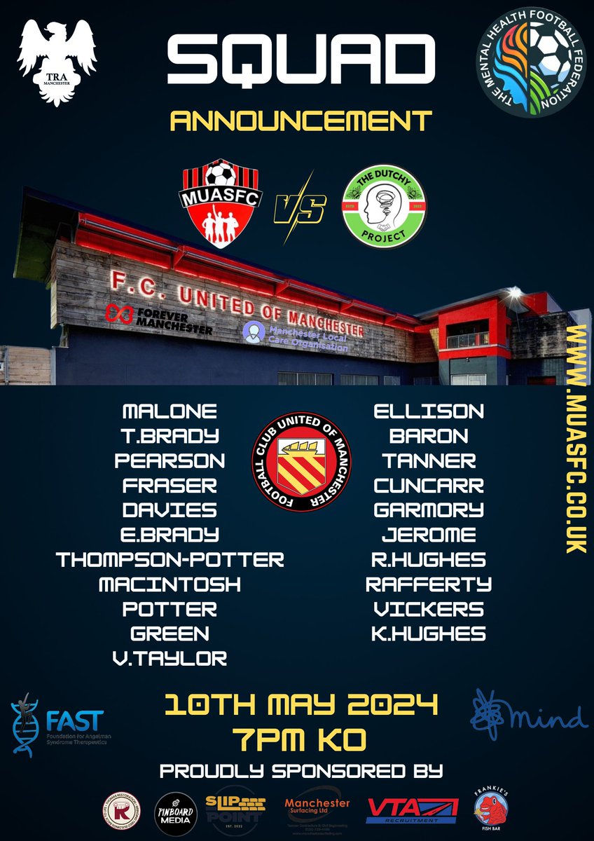Get down to FC united on 10th May to support two amazing football team. #mhff @muasfc