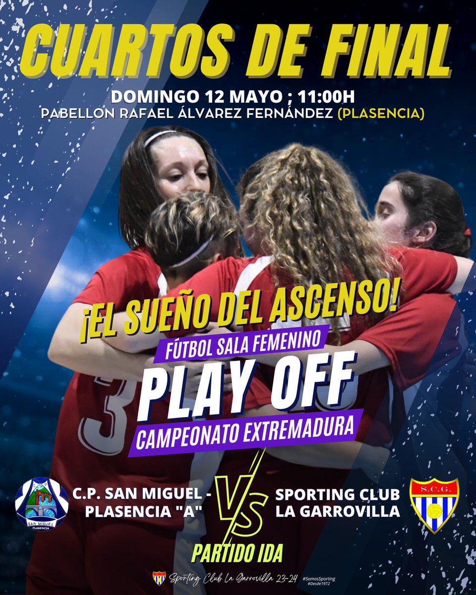 1/4 de final  de los play off, Partido de ida.
No medimos a CP San Miguel, un equipo  que  nos pondrá las cosas muy complicadas,
📷  Puedes seguirlo 
youtube.com/channel/UCghCG…
📷 Domingo 12 mayo
📷 Hora: 11:00
📷 Lugar: Polideportivo Universidad  Plasencia
#SomosSporting #Desde1972