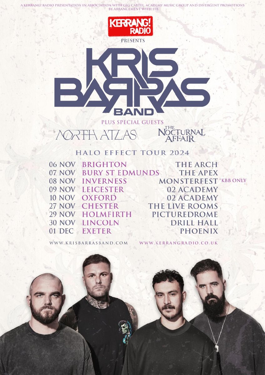 Having only recently travelled to the UK with their Halo Effect Tour, @KrisBarrasBand will return with it for more UK shows this winter. Tickets are now live🎟️tinyurl.com/yuchv5vr